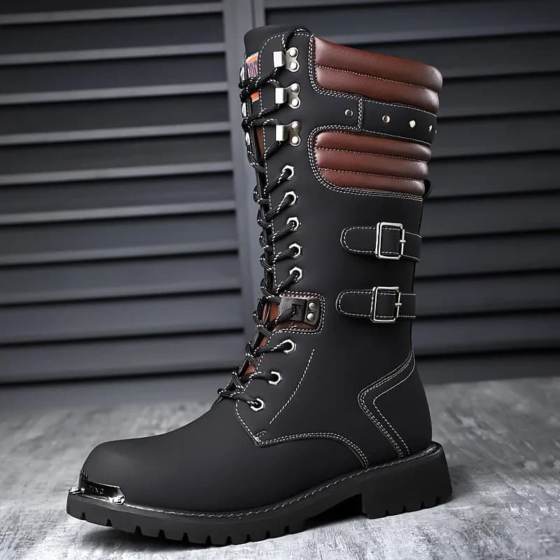 Stivali da Moto alla Moda con Tomaia Alta, Resistenti agli Urti e Antiscivolo, con Suola Morbida, in Pelle, per Uomo, Autunno e Inverno