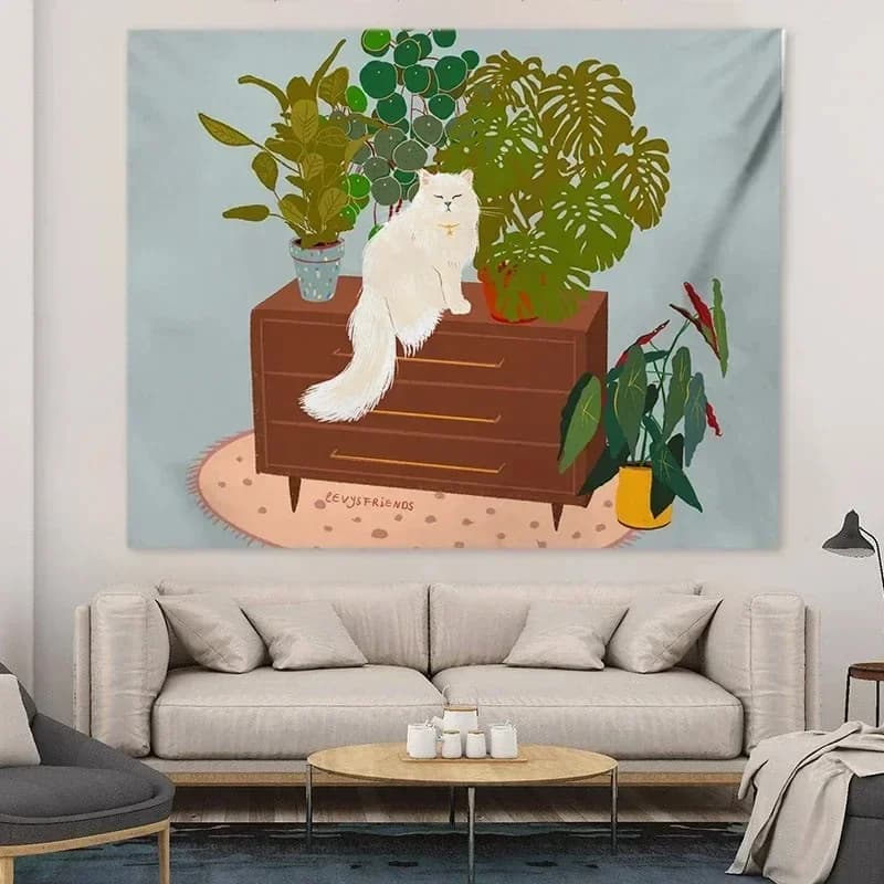 Cartoon Cat Pattern Decorative Tapestry Home Wall Living Room Office Decorative Tapestry