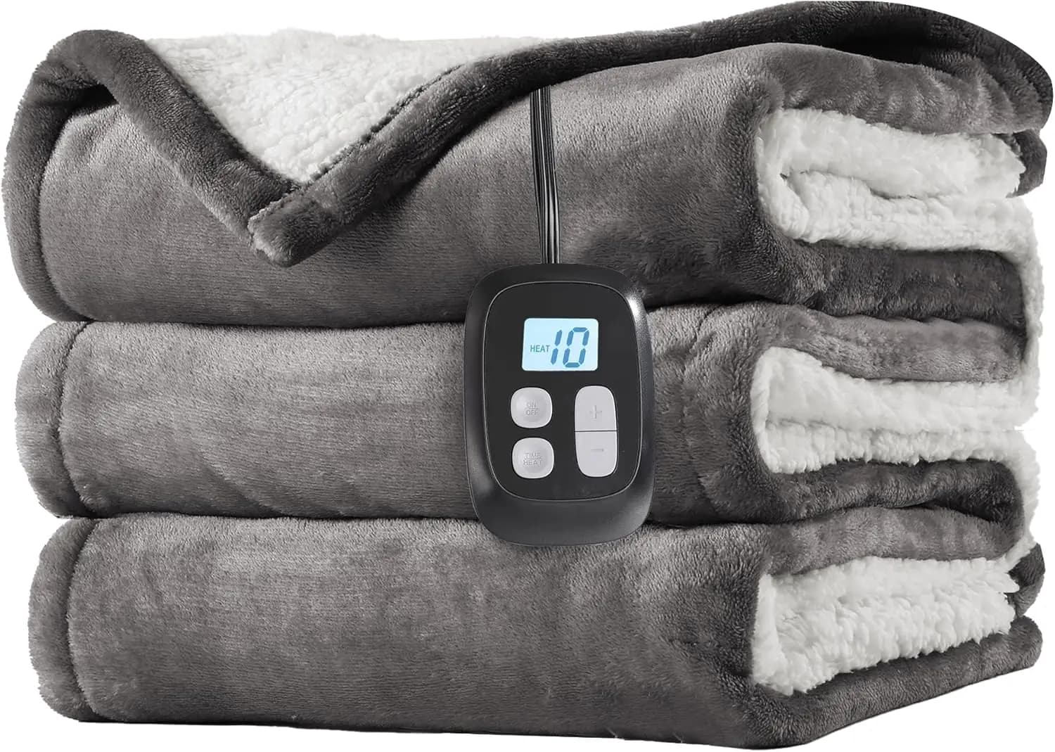 Coperta Elettrica Riscaldata a Grandezza Naturale 72x84, Doppio Lato in Flanella e Sherpa, 10 Impostazioni di Calore con Timer
