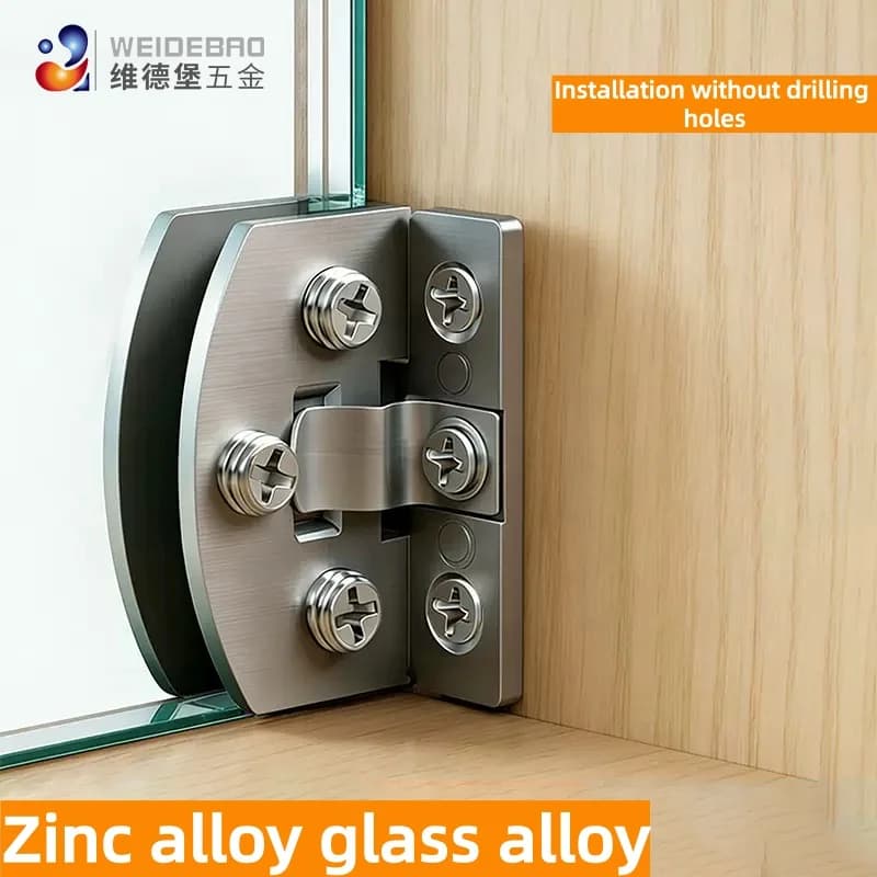 2PCS Non-drilled zinc alloy glass door hinge clip, high-quality non-dented wine cabinet door hinge, furniture hardware component