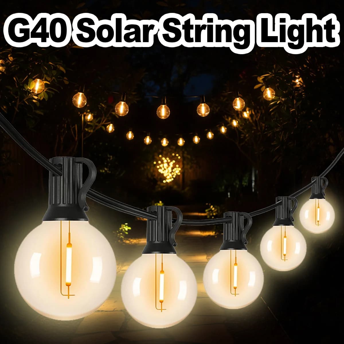 Luci Solari a Stringa G40 Impermeabili, Lampade a Globo LED per Esterni, USB con Telecomando, Decorazione per Giardino, Patio, Natale, Campeggio