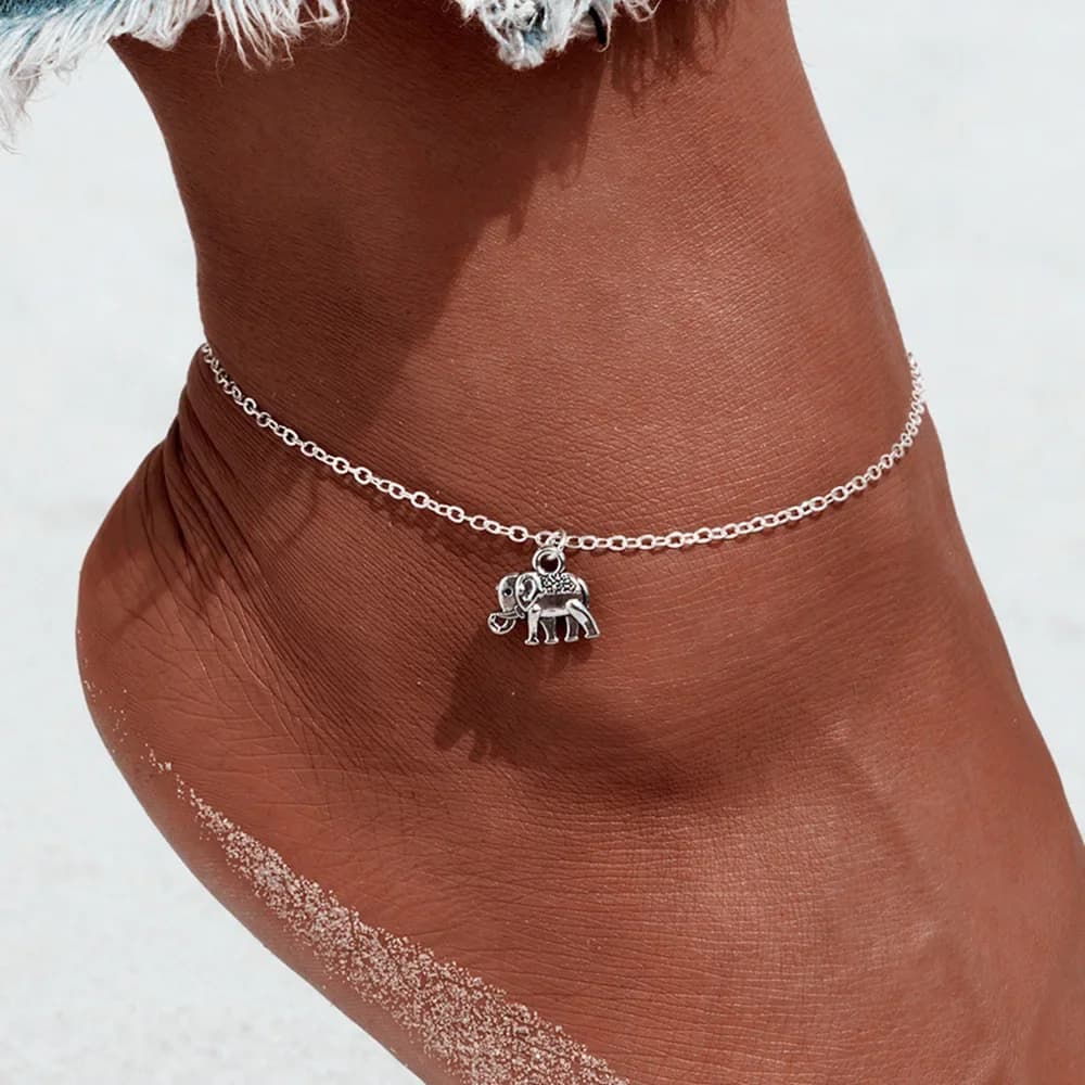 Nuove Cavigliere da Spiaggia alla Moda con Ciondolo a Forma di Elefante Retrò per Donne, Gioielli per Piedi Trendy Color Argento, Braccialetto per Gambe all'Ingrosso, Regalo per Ragazze