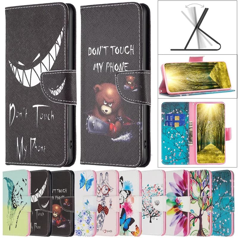 Custodia Flip con motivo dipinto per Xiaomi Poco X3 NFC F5 X5 M4 X4 M3 Pro X3GT F3 POCO C55 C31 Custodia in pelle con slot per schede Etui