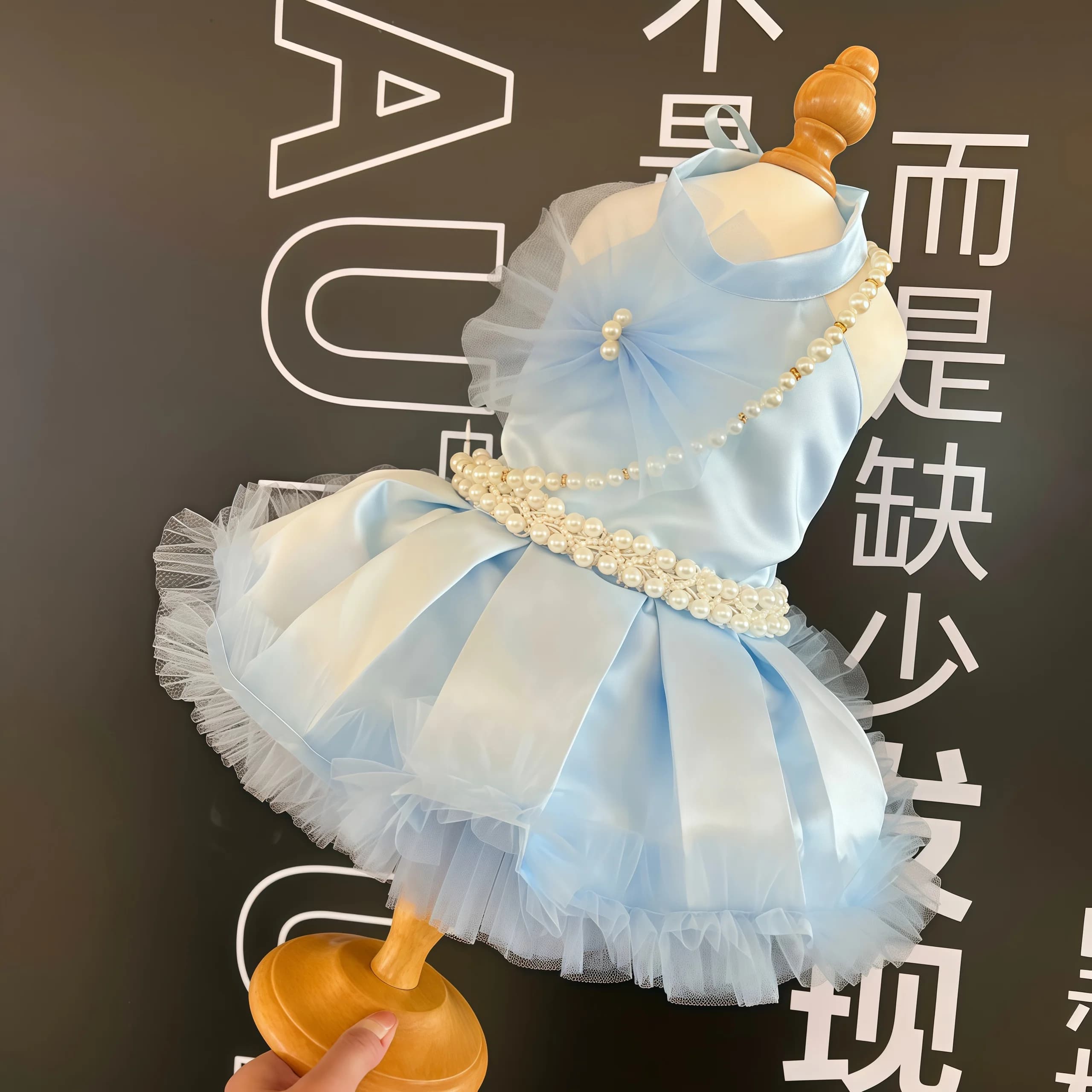 Pet Dog Cat Clothes Blue Pet Tutu Dress Light Blue Lace Ruffle Bow Harness Style Party Outfit for Small Dogs & Cats