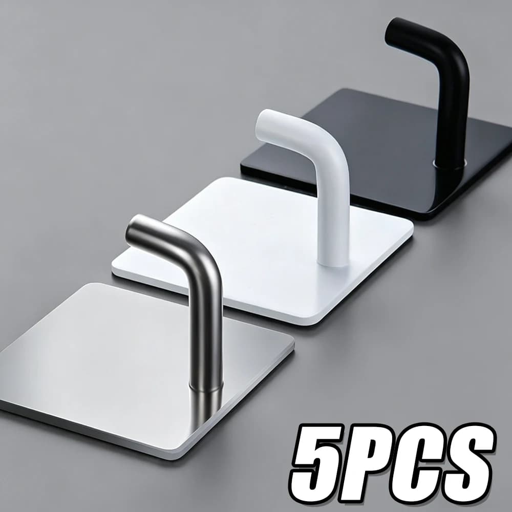 Stainless Steel Bathroom Robe Hooks Adhesive Wall Hook Towel Holder Bathroom Kitchen Sticker Multi-Purpose Hanger Hook Silver