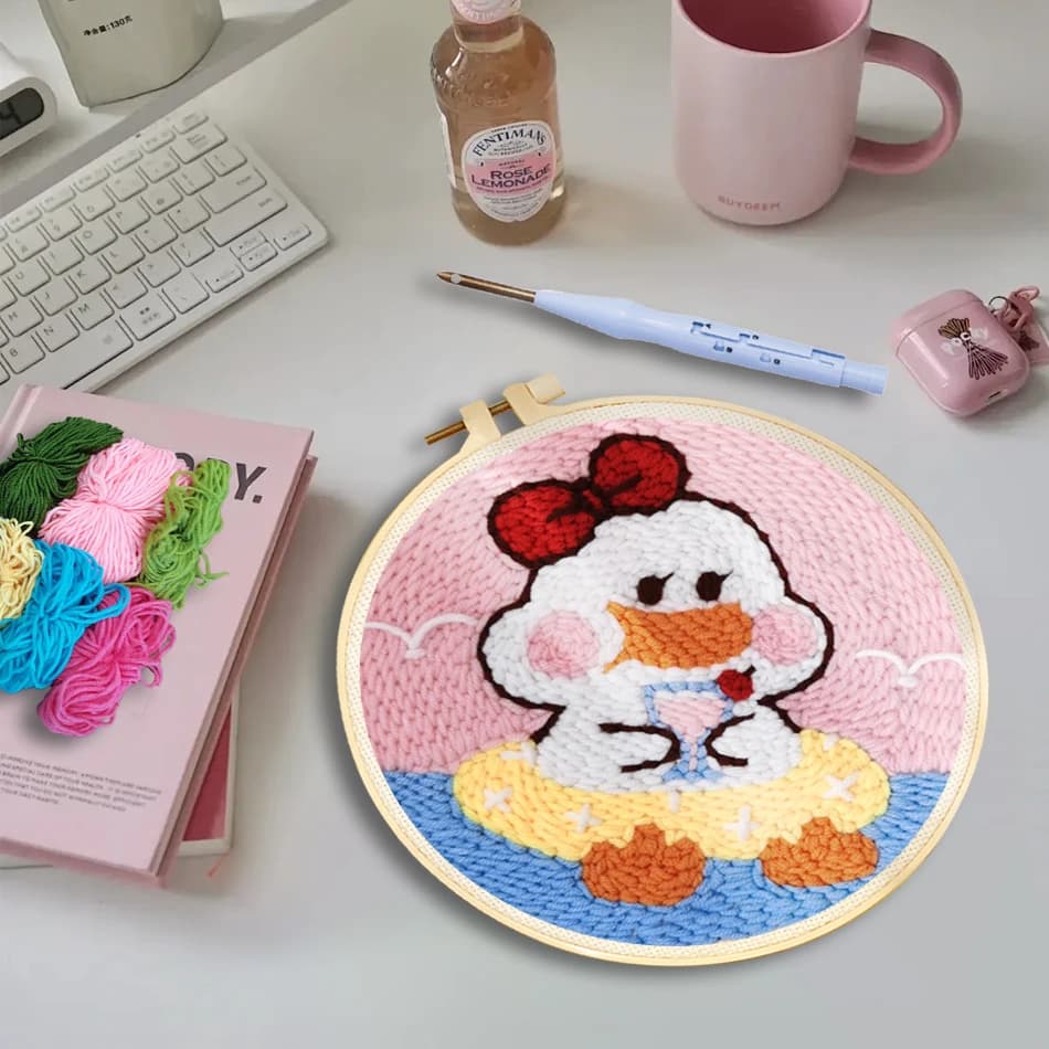 GATYZTORY punch needle embroidery kits Duck Cute Cartoon embroidery and creativity adult crafts embroidery hoop Diy Hobby Gifts