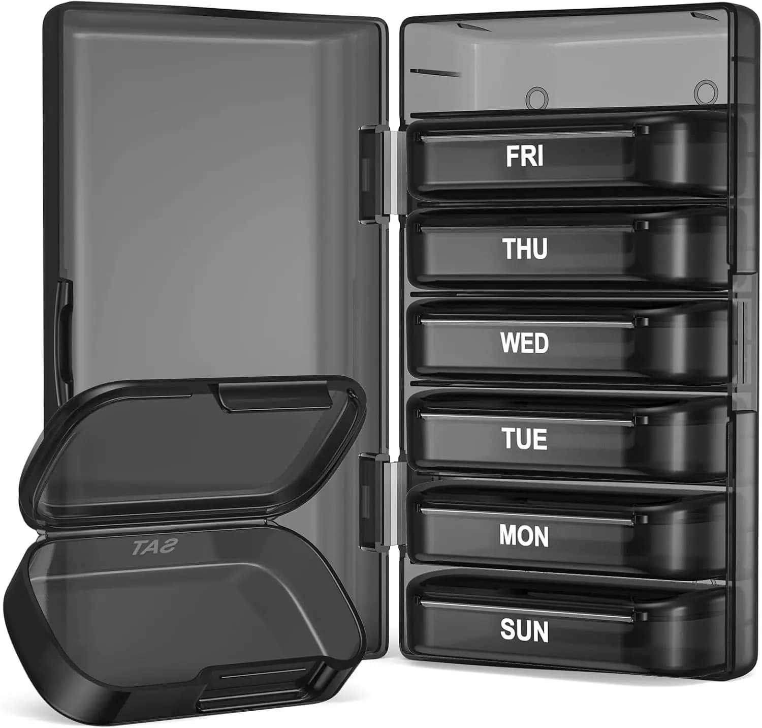 Weekly Pill Organizer, Large Capacity 7 Day Pill Box, Easy Open Arthritis Friendly, Medicine Case for Vitamins & Supplements (Black)