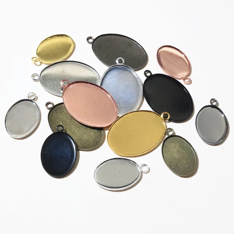 10-20 pz 13x1 8mm/18x25mm Formato Interno Ovale Ciondolo Cabochon Base Vuota Impostazione Vassoio Accessori Gioielli FAI DA TE per la Collana Orecchini