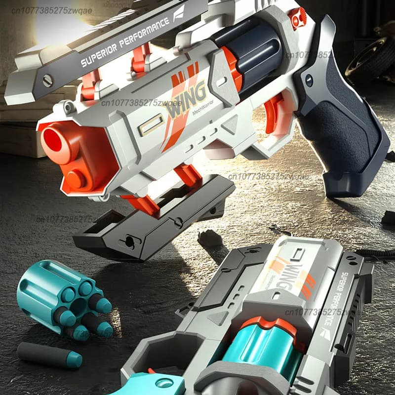 Children's Mechanical Linkage 6-round Revolver Soft Bullet Gun Can Fire Toy Gun, Boys' Outdoor Chicken Eating Pistol Model