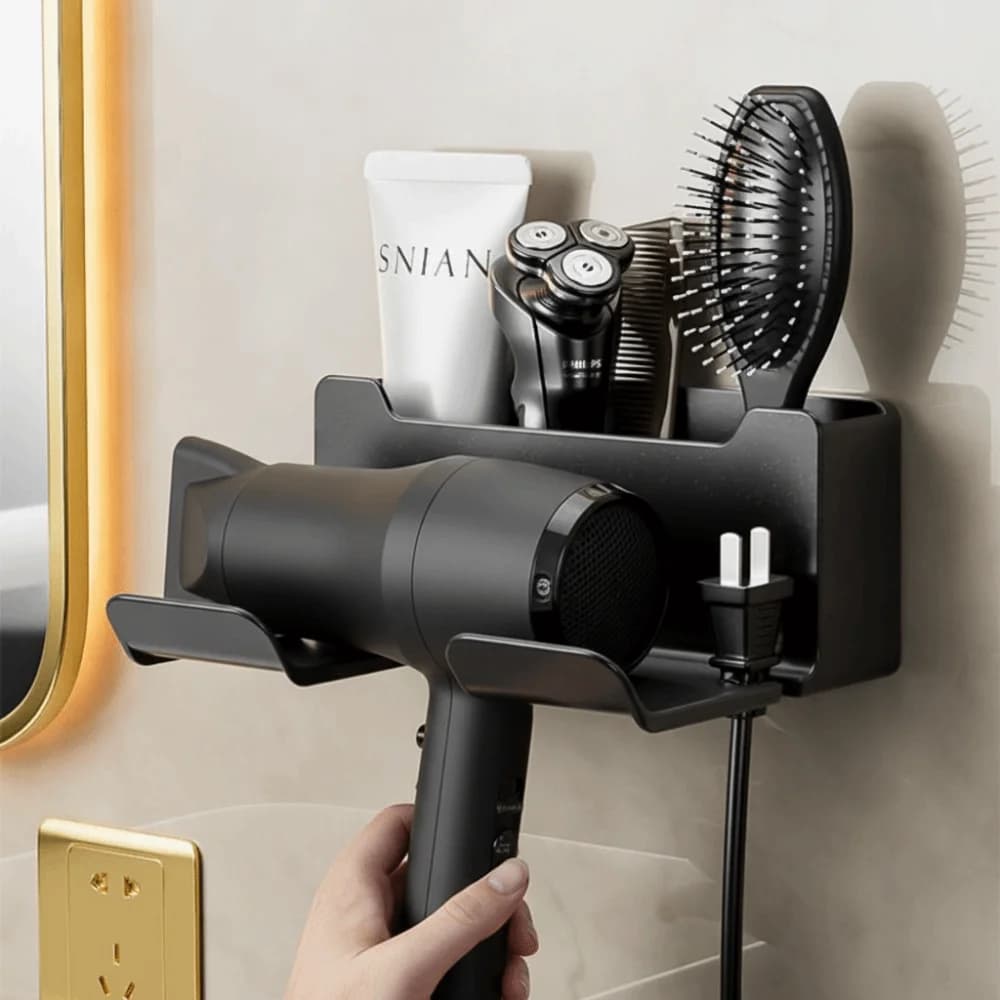 New wall hair dryer stand with compartments Universal holder for hairdryer Self-adhesive bathroom holders