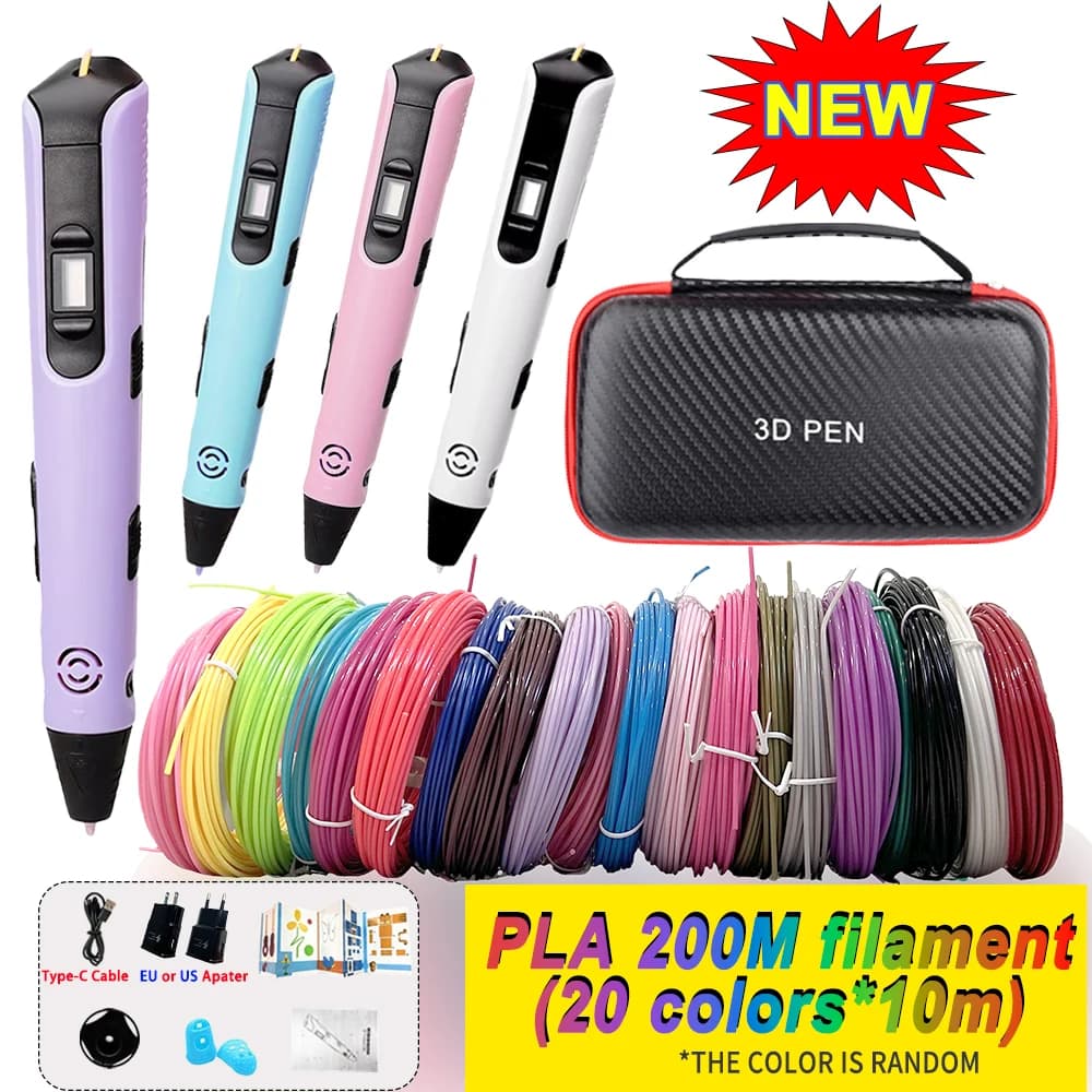 New Children 3D Printing Pen 3D Pen DIY Pen Christmas Gift for Creative Children Travel Case with Filament Adapter PLA