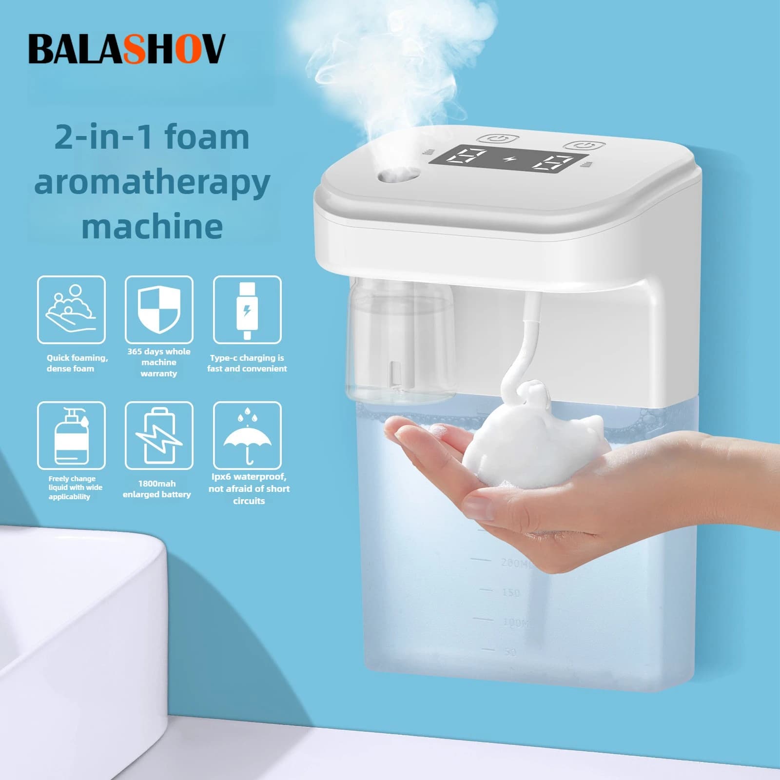 Automatic Soap Dispenser Foam Dispenser Aromatherapy Machine 2 in 1 Disinfecting infrared induction bubble for hands Fragrance diffuser
