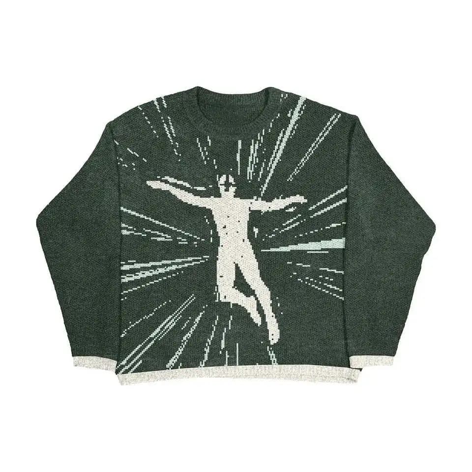2024 verde Hip Hop Street Gothic Wool Vintage Pullover maglione lavorato a maglia per uomo e donna Y2K Harajuku maglione stile Punk EMO