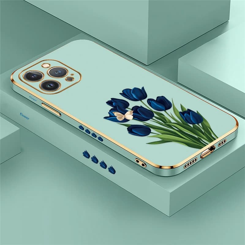 Custodia per telefono con motivo a farfalla e tulipano blu per iPhone 16 17 Pro Max 17e 17 Air 16E 15 Plus 14 Pro, cover morbida antiurto in silicone