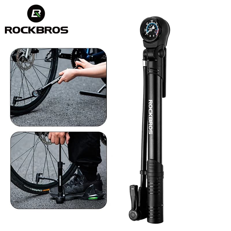 Pompa per bicicletta ROCKBROS 120PSI pompa ad aria portatile Presta Schrader pompa a mano ultraleggera con manometro gonfiatore per bici da strada MTB
