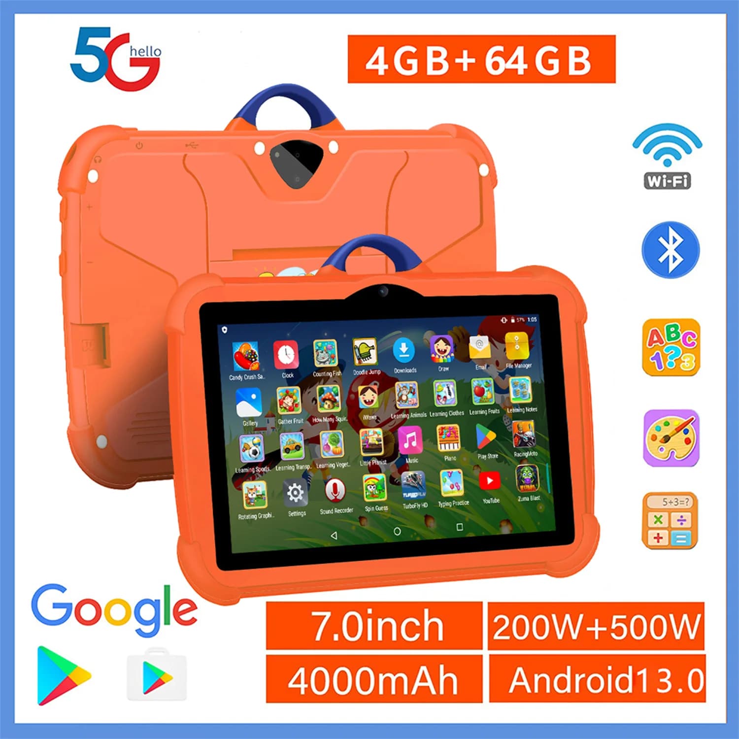 2025 New 7 Inch Children's Tablet 5G WiFi Quad Core 4 GB of RAM 64 GB of ROM Android Learning Education Tablet PC Children's favorite gifts