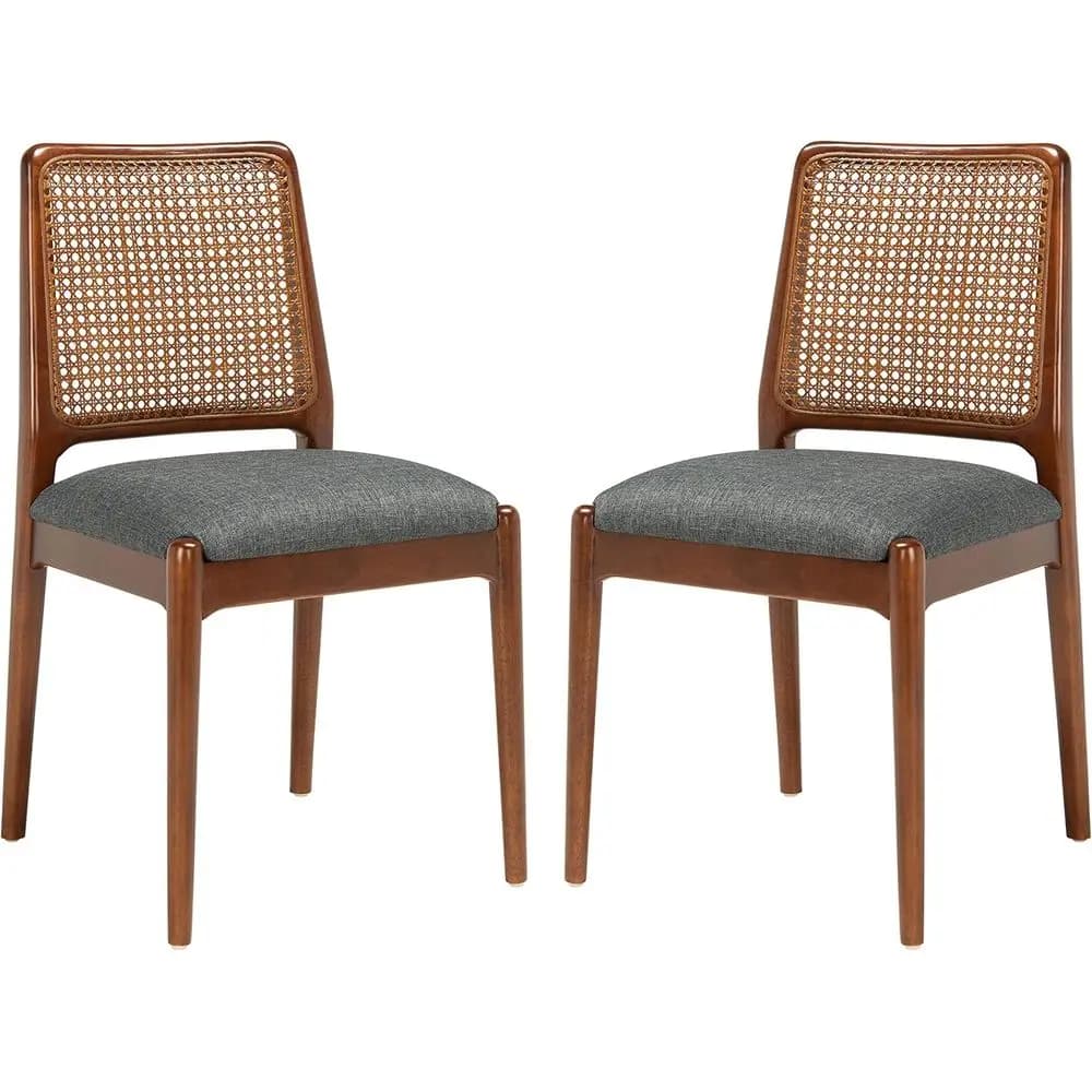 Set di 2 sedie da pranzo con cuscini in rattan, completamente assemblate, marrone/grigio