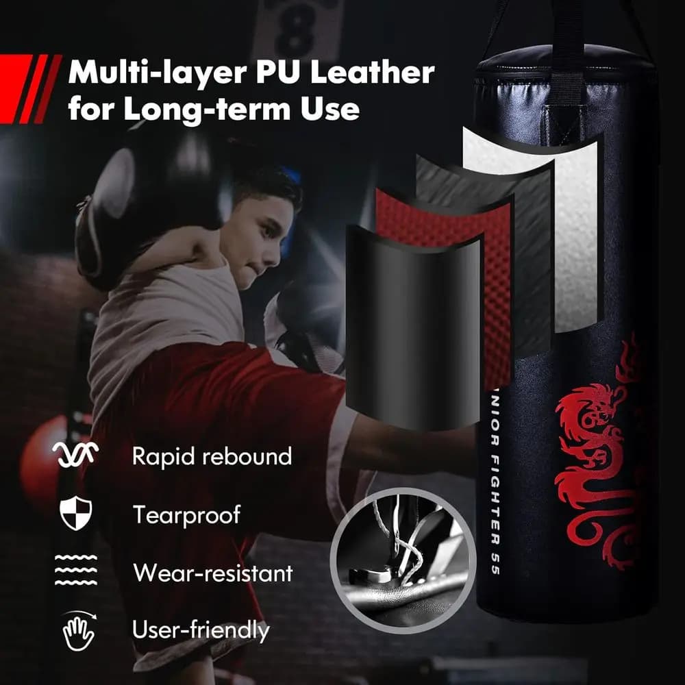 Set Completo per Allenamento Kickboxing: Sacco da Boxe 22-40 libbre, Guanti, Zaino, Corda per Saltare, Gancio, Sacco Pesante per MMA, Muay Thai, Krav Maga