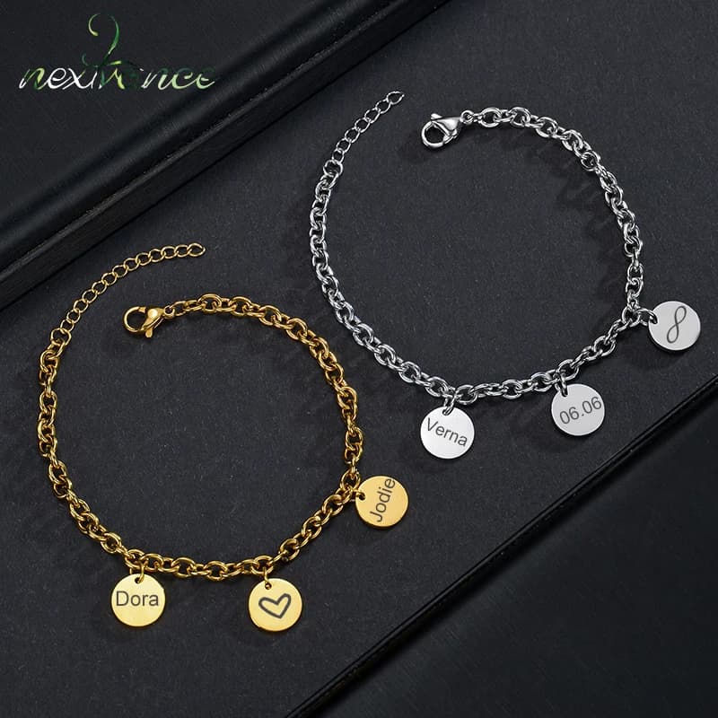 Nextvance nuovo nome personalizzato inciso bracciale bracciali in acciaio inossidabile donna personalizzata ragazzo lettera data regali quotidiani gioielli fai da te