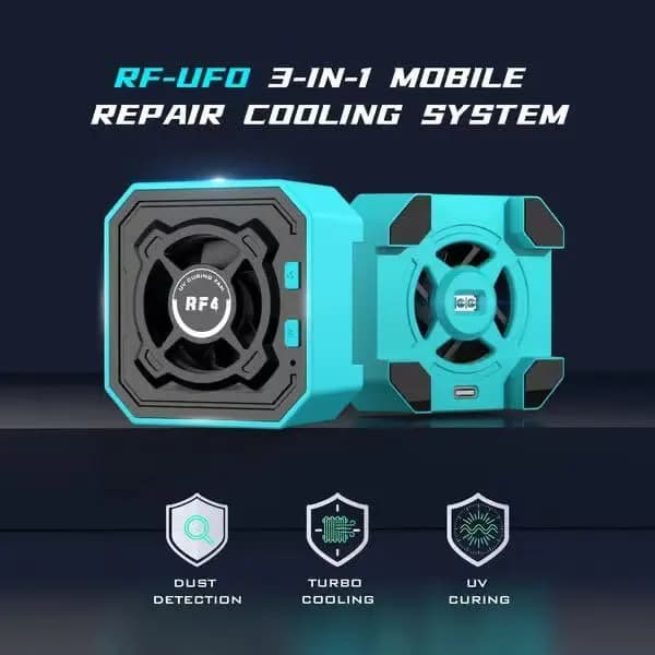 RF4 RF-UFO Mobile Phone Repair Cooling System UV Glue Curing Lamp Dust Detector 3-Speed Fan Heat Dissipation Smoke Extractor