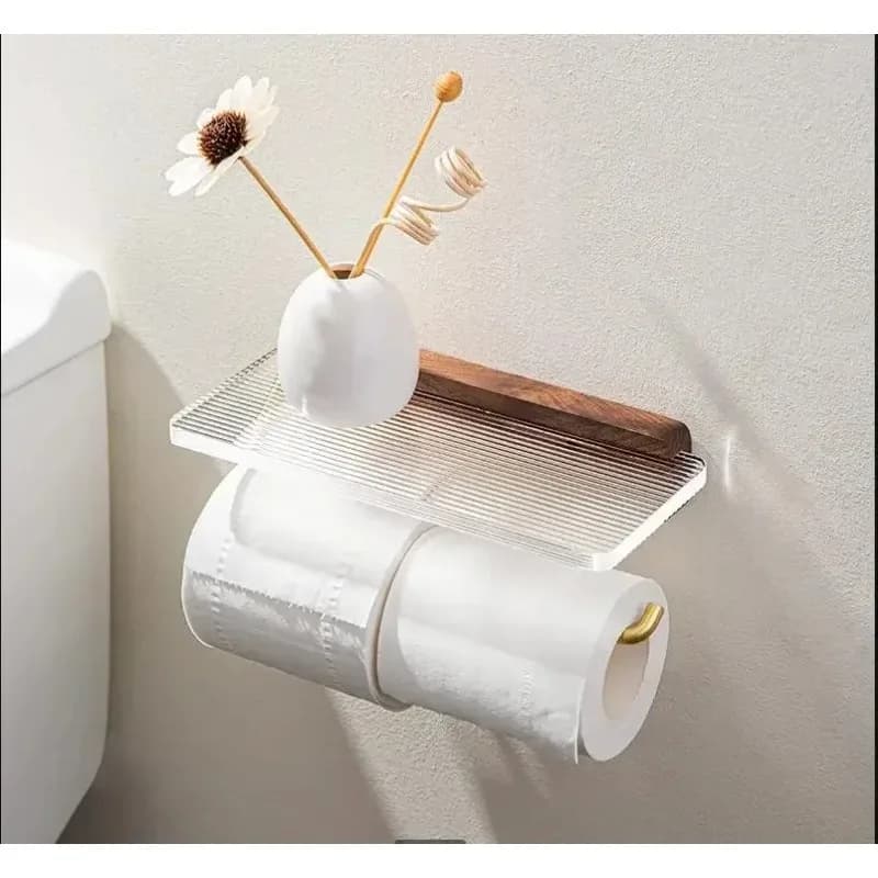 Transparent Acrylic Tissue Holder Walnut Wood Paper Roll Holder Toilet Paper Towel Rack Wall Shelf Napkin Holders Paper Holders