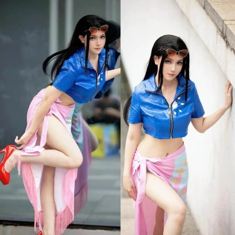 Anime Miss All Sunday Costume Cosplay Top blu Abito rosa Set completo per le donne Stagione estiva Gioco di ruolo Vestito Festa di Halloween