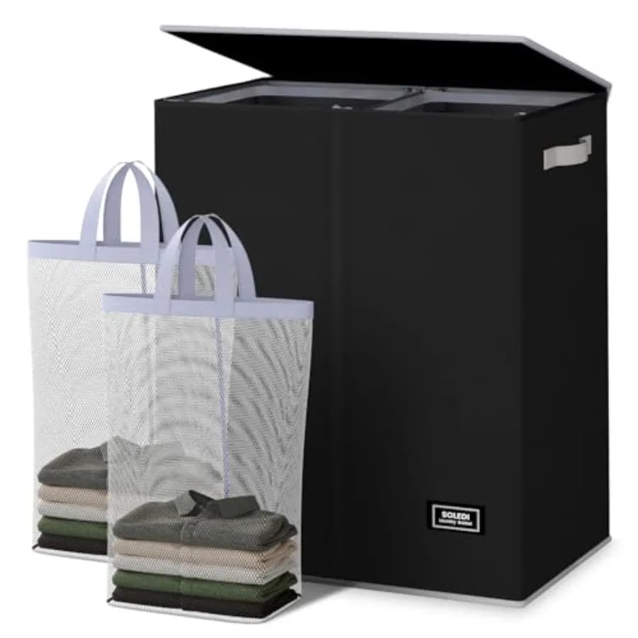 Double Duty Basket with Removable Cover and Bags - Large Basket for Dresses 2 Parts - Foldable Basket