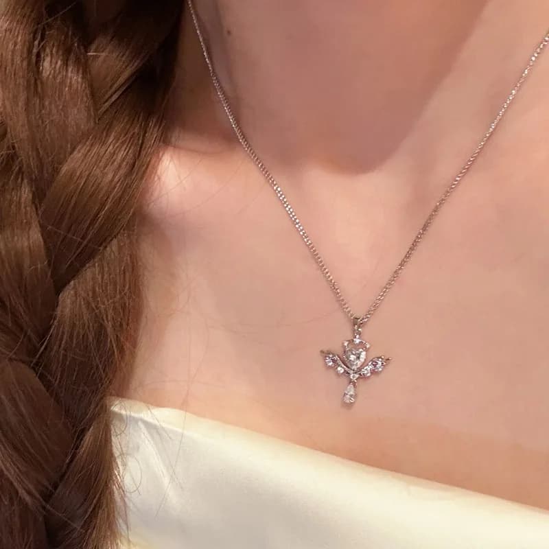 Collana Cuore d'Angelo, Lusso Leggero, Alta Classe, Delicata, Super Fata, Catena per Clavicola, Dolce, Squisita, Versatile