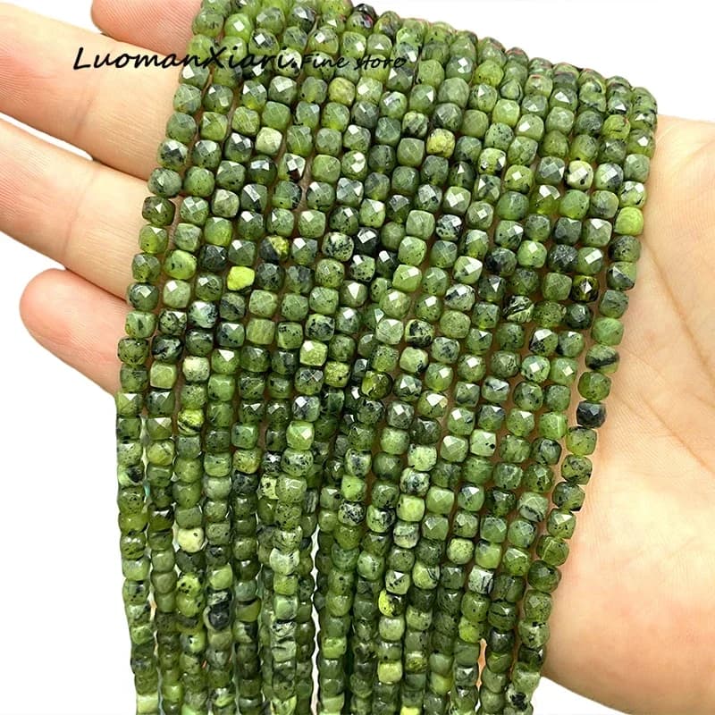 4-5mm Natural Stone Faceted Square AA Green Canada Jade Jasper Loose Cube Spacer Beads for Jewelry Making Diy Bracelet Charms