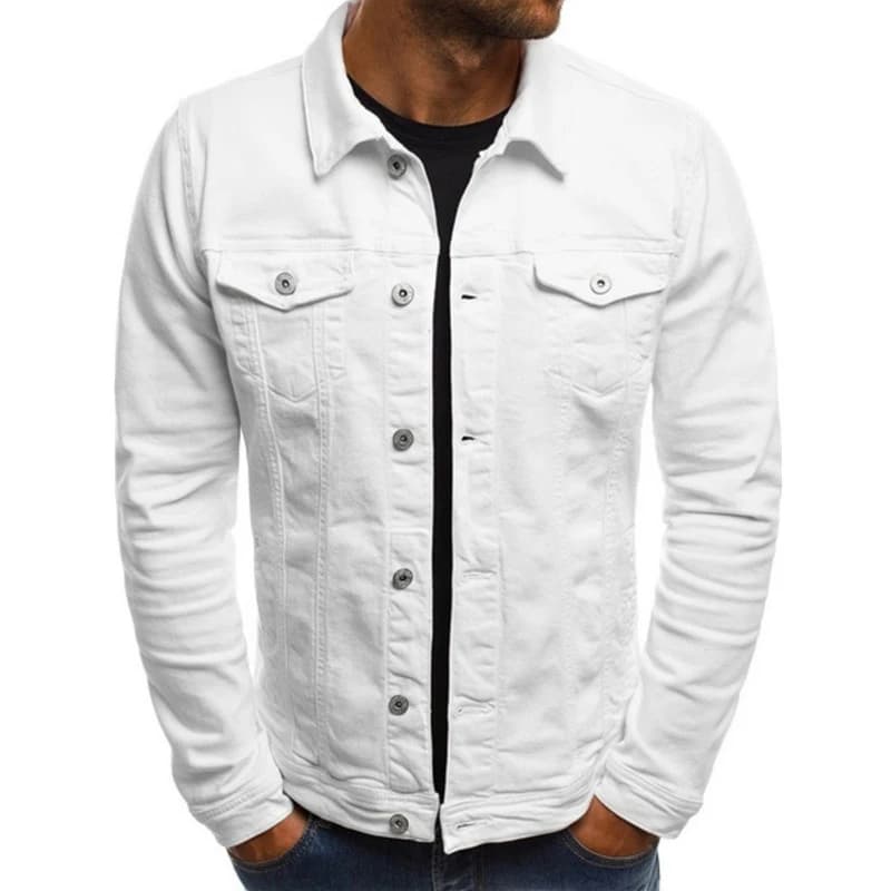 Giacca in denim da uomo Primavera Autunno, alla moda, con risvolto e bottoni, stile trucker, da lavoro, streetwear, da motociclista