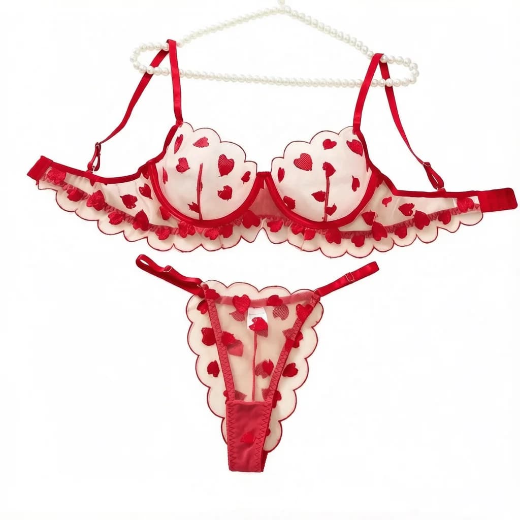 Intimate from red heart-shaped girl, in soft lace, single layer, transparent and embroidered, French style, pure seduction ZA825203