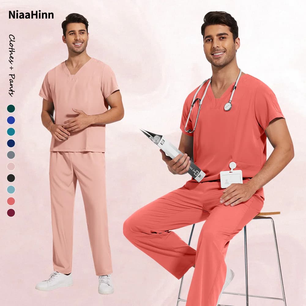 Niaahinn Scrub Uniformi mediche durevoli Scollo a V Toelettatura animali domestici Abiti da lavoro Abiti a maniche corte Tessuto traspirante Tute mediche
