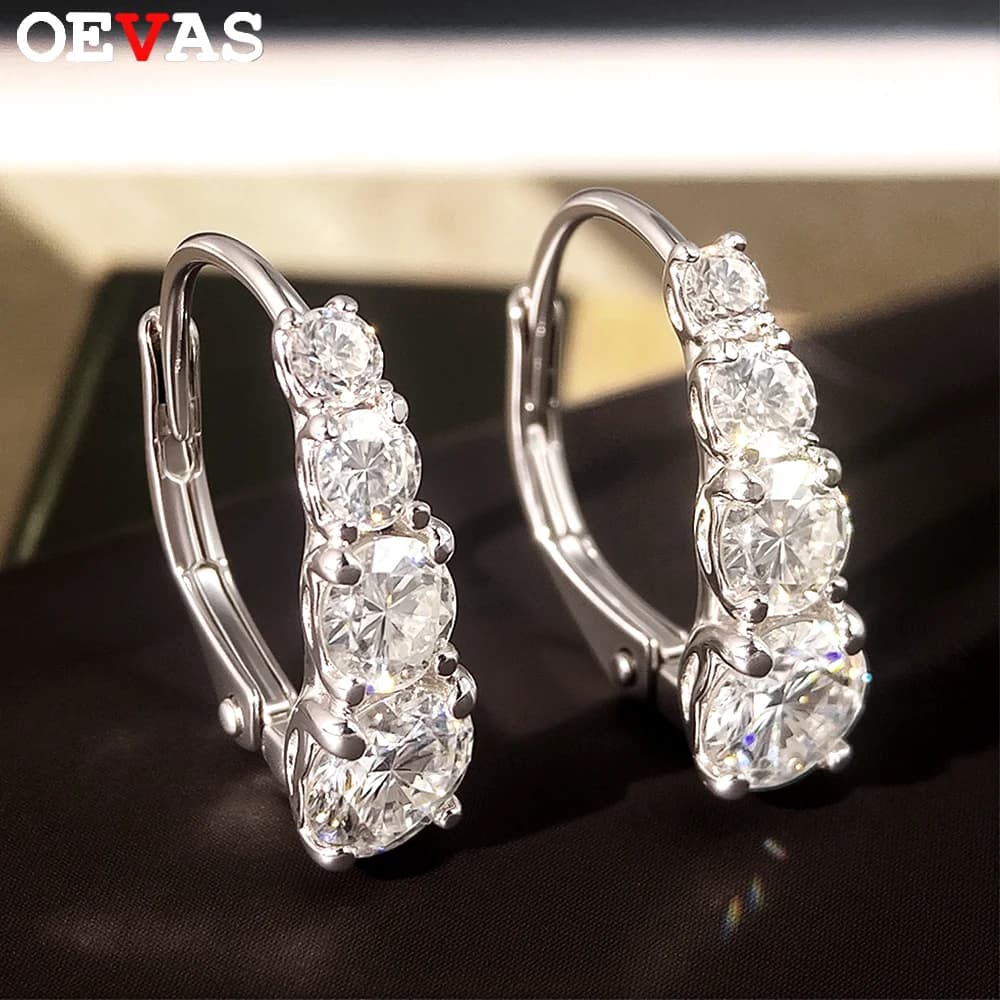 OEVAS 1.92cttw Moissanite Hoop Earrings for Women 100% S925 Silver Luxury 8 Gems Lab Diamond Wedding Earstuds Party Fine Jewelry