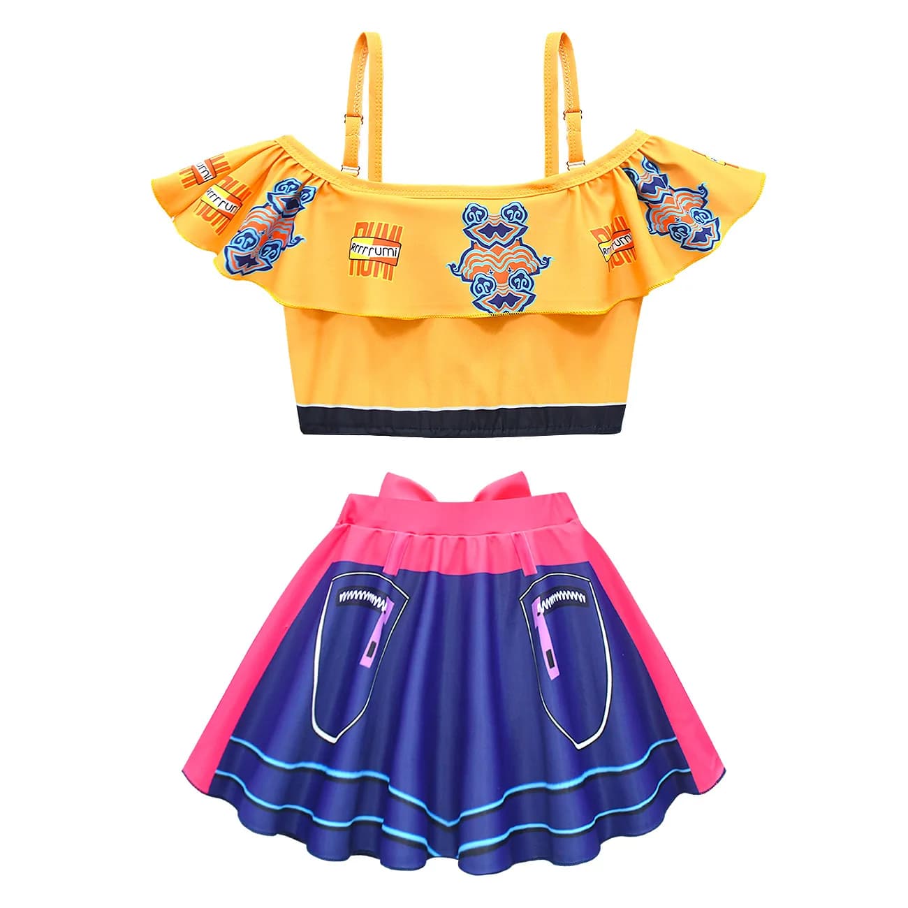 Set 3 Pieces New Swimsuit for Girls Summer with Gonna, Headphone and Beach Top