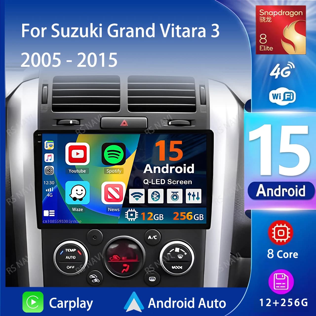 Android 15 Carplay Auto Qualcomm 2K QLED Schermo Lettore di autoradio per Suzuki Grand Vitara 3 2005-2015 GPS Multimediale Stereo WIFI