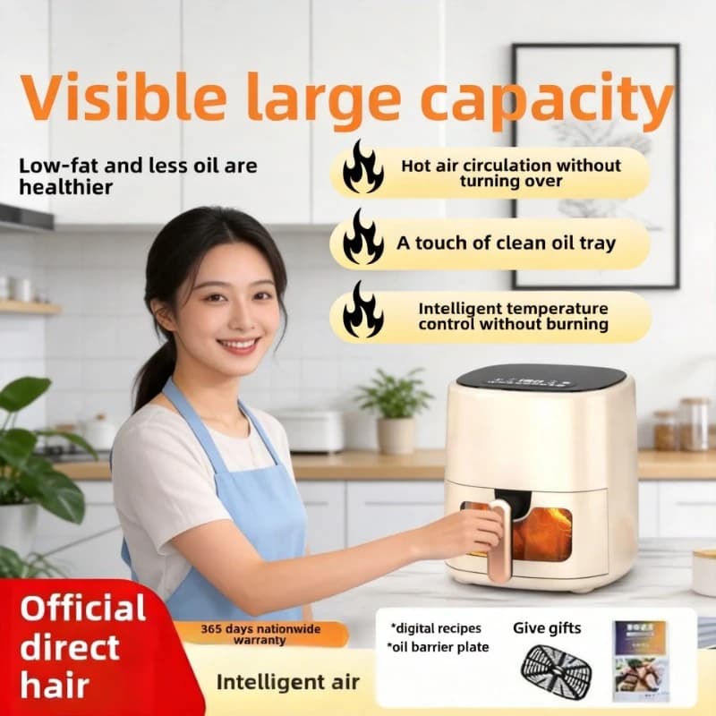 Friggitrice ad aria senza girare, con finestra per il controllo visivo, multifunzione, completamente automatica, senza olio, forno elettrico per uso domestico