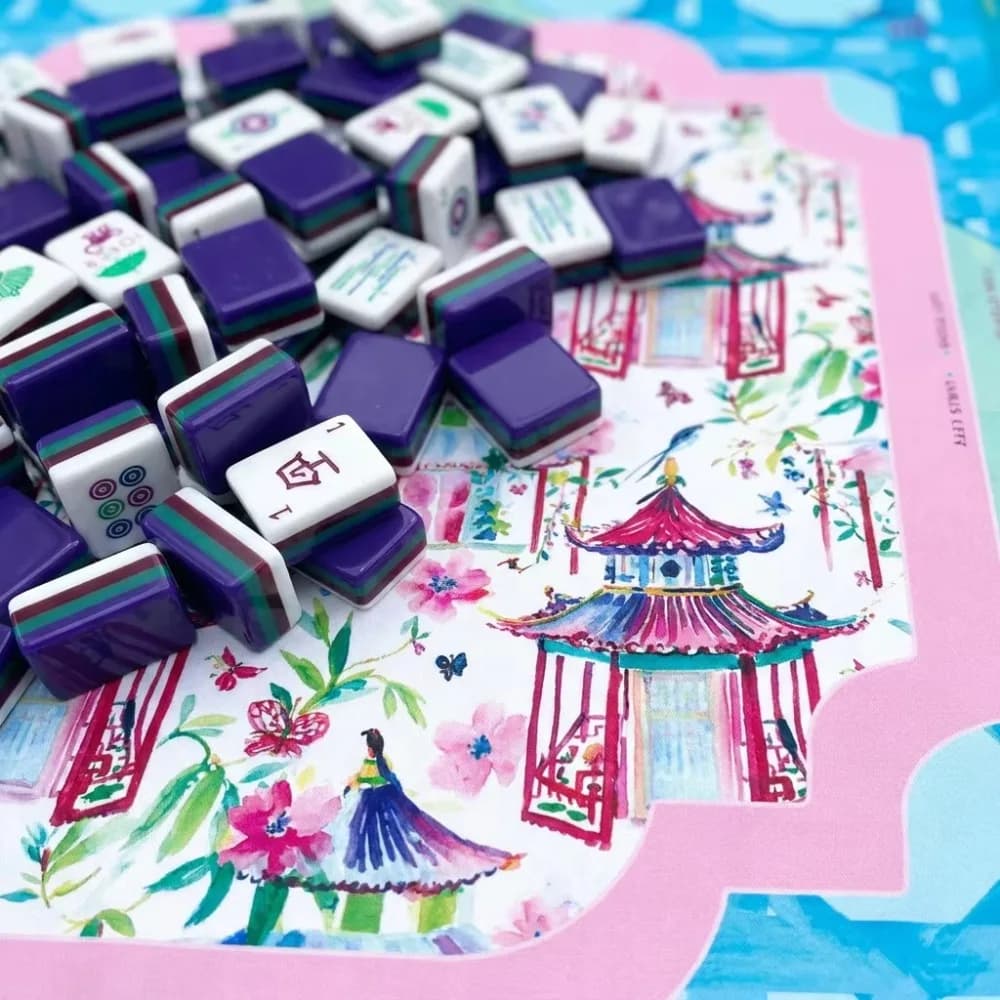 160 American mahjong set with Chinese watercolor neoprene pad 4 layers engraved acrylic card