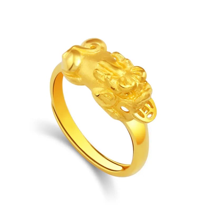 Yellow gold Pixiu ring men's/women's S925 silver open ring running jewelry
