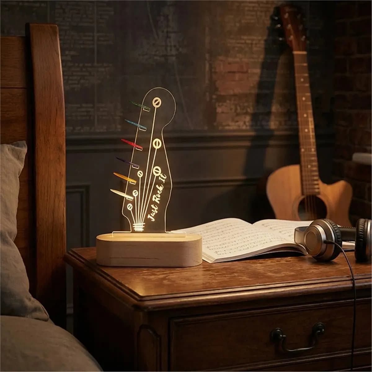 B72ABG Light Up Guitar Pick Holder Electric Guitar Headstock Shaped Pick Holder for Picks Storage and Display