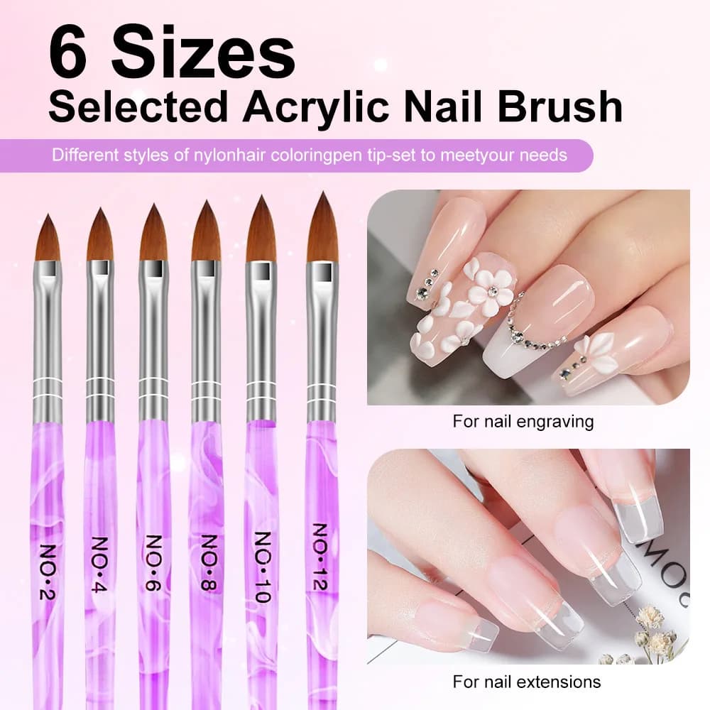 Set di 7 Pennelli per Nail Art Viola, per Disegno, Intaglio, Punteggiatura, Penna per Unghie, Pennello Piatto per Gel Acrilico, Manicure