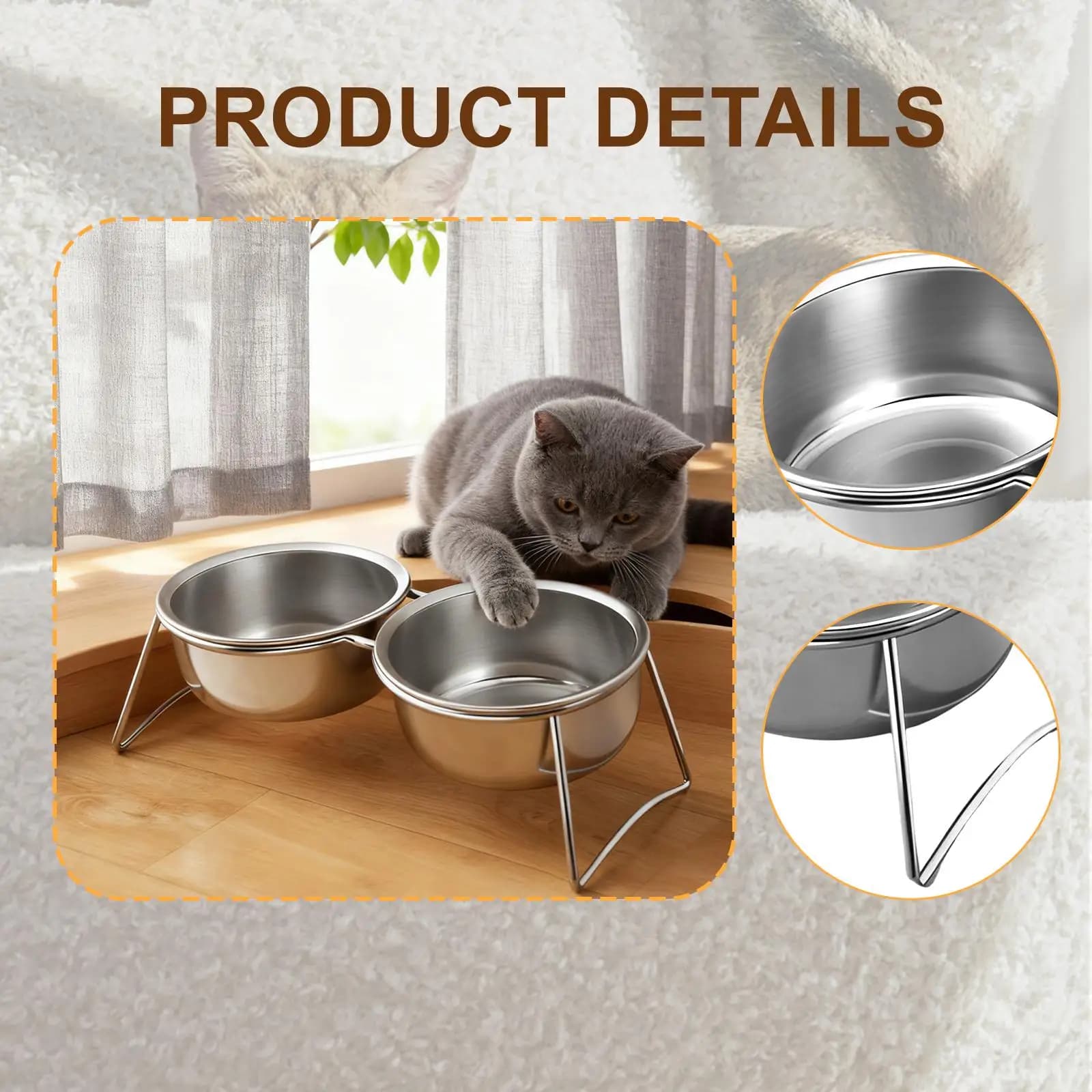 Elevated Cat Bowls with Stainless Steel Removable Stand Double Feeder Dog Food Water Dishes for Pets Home Use