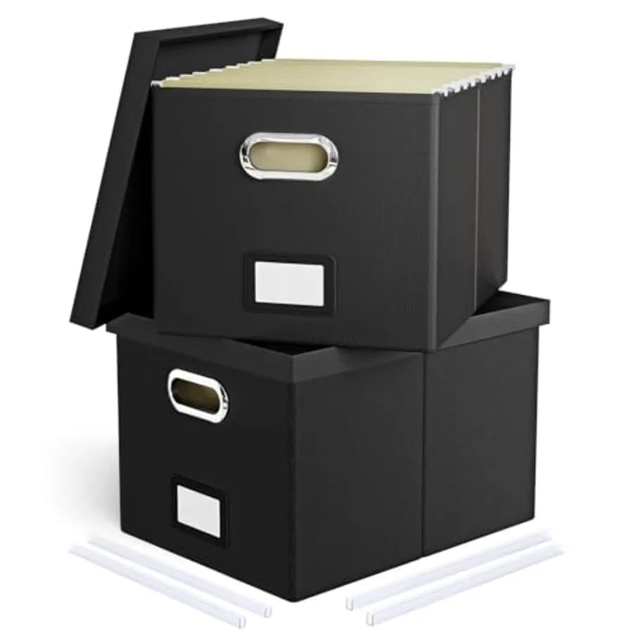 Scatola Organizzatrice Portatile per Archiviazione Documenti con Coperchio, Adatta per Cartelle Formato Letter/Legal, in Pelle