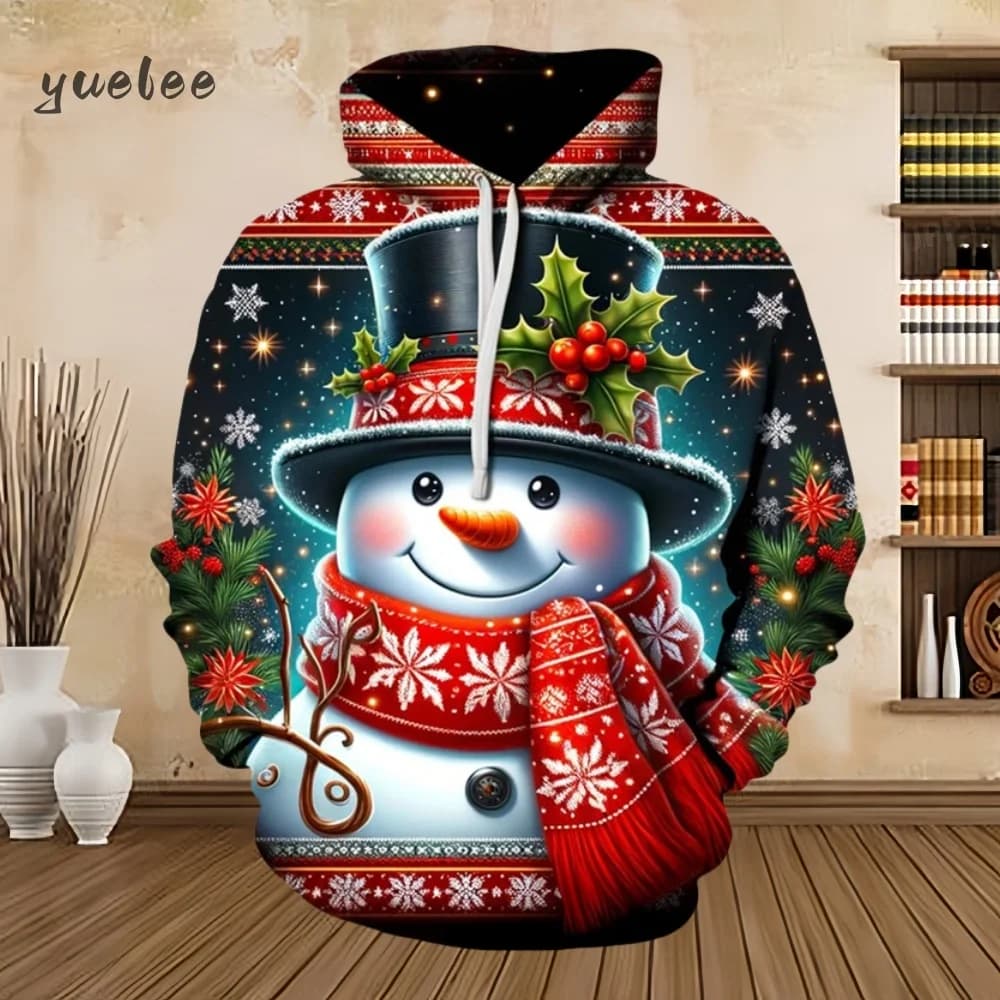 2025 Merry Christmas Graphic Felpe Albero Pullover Felpe con cappuccio per uomo Abbigliamento Felpa con cappuccio Babbo Natale Felpe con pupazzo di neve Top unisex