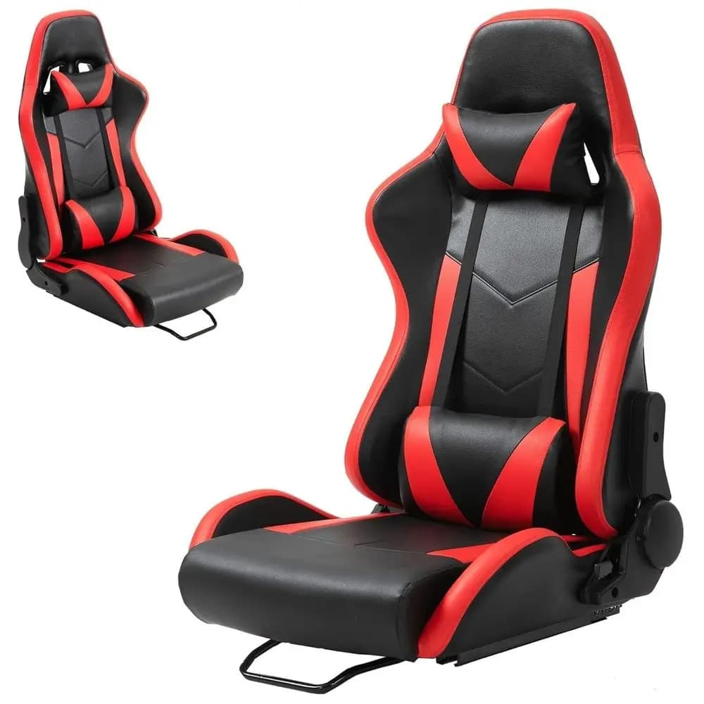 Adjustable Slide Racing Bucket Seat for Gaming Simulator with Red Video Game Chair and Cockpit Stand