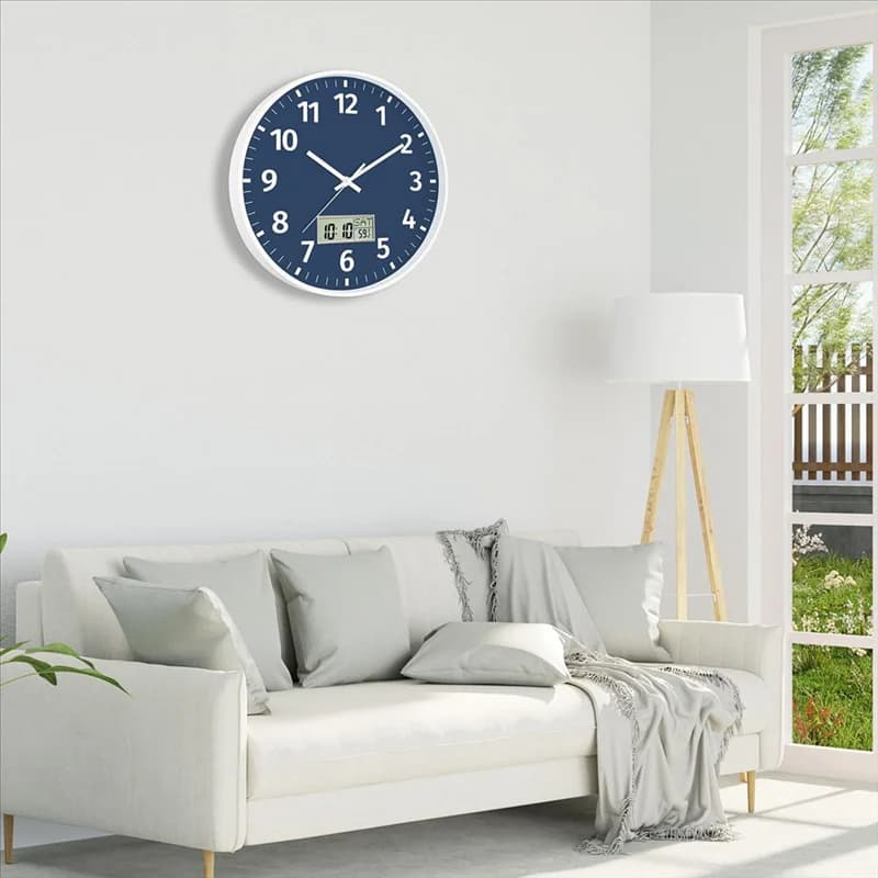 FF digital wall clock with time, weekday and temperature, silent round digital wall clock without ticking