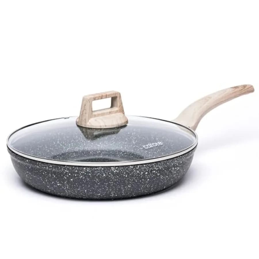 Padella Antiaderente in Granito con Coperchio in Vetro, Padella per Uova e Omelette, Pentola in Pietra per Chef, Senza PFOA