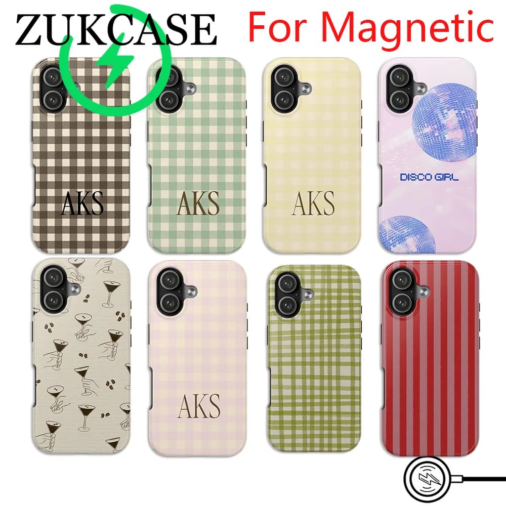 Luxury Clmj Customizable Green Gingham Phone Case for iPhone 17 16 15 14 13 12 11 Pro Max Plus Air Magnetic Double-layer