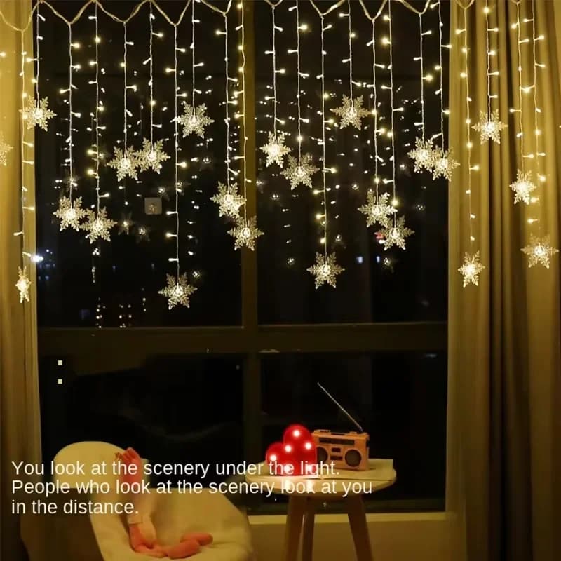 Luce natalizia Led Fiocco di neve Tenda Ghiacciolo Fata Luci della stringa Ghirlanda esterna Casa Festa Giardino 2025 Decorazione di Capodanno