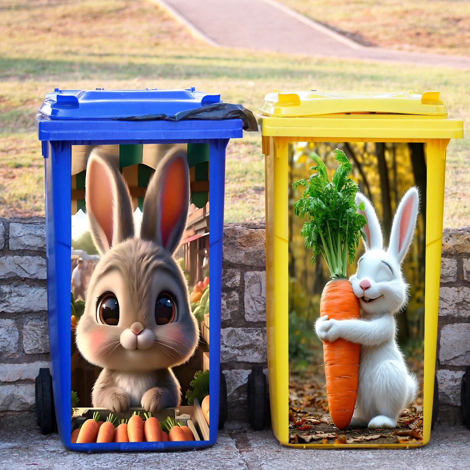 Adesivo Murale Decorativo in PVC Rimovibile e Impermeabile con Coniglio Cartone Animato, 1 Pezzo, per Cestino o Decorazione Domestica