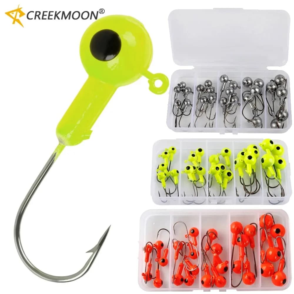 2g 3.5g 5g 7g 10g 25 Pz/scatola Pesi Pesca Jig Testa Rotonda Gancio 3 Colori, Jigging Teste Attrezzatura Da Pesca per Soft Grub Verme Esche